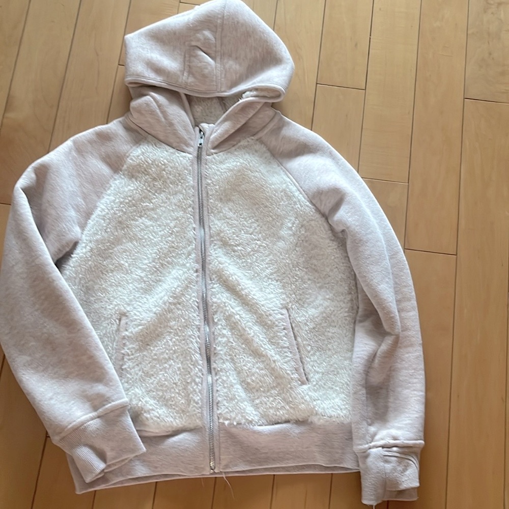 Eddie Bauer Girls Light Pink & White Fuzzy Sweatshirt With Hood